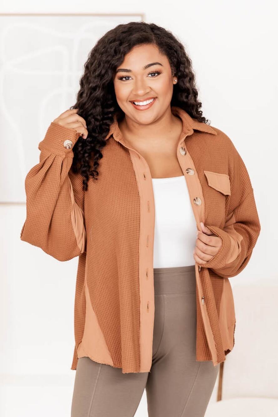 Pink Lily Waffle Knit Shacket Top Change The Game Distressed 3XL Boho Jacket
